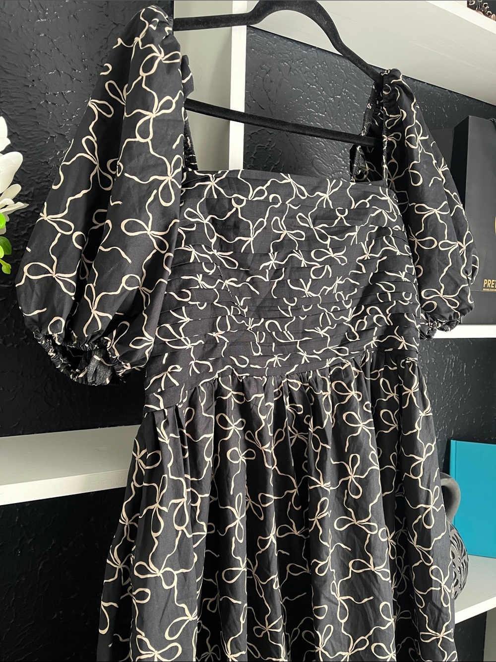 Abercrombie & Fitch Black Midi Dress with Cream Swirl Print - Picture 3 of 13